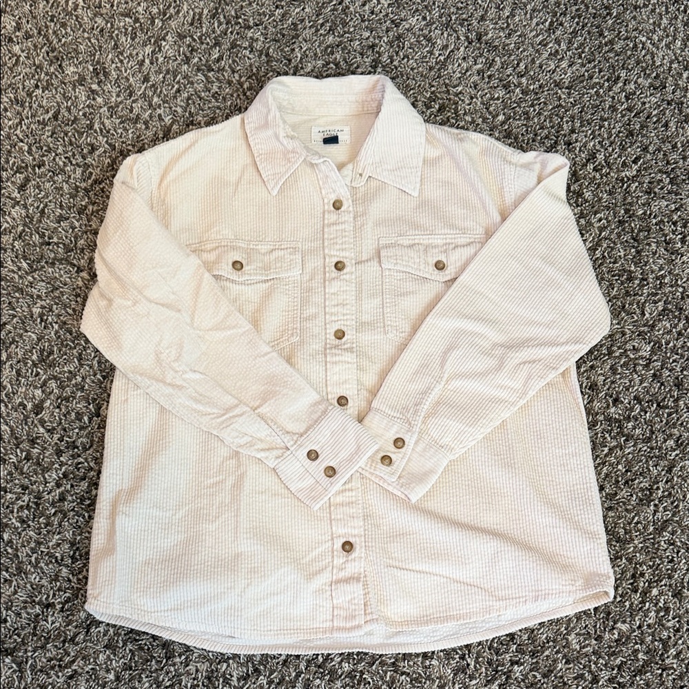 American Eagle Outfitters Cream Corduroy Button-Down Shirt Jacket